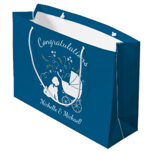Goldendoodle Dog Baby Shower Boy Blue Large Gift Bag