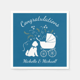Goldendoodle Dog Baby Shower Boy Blue Napkin
