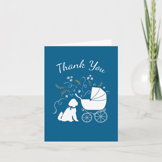 Goldendoodle Dog Baby Shower Boy Blue Thank You Card (Front)