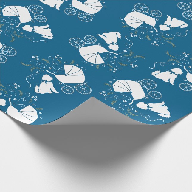 Goldendoodle Dog Baby Shower Boy Blue Wrapping Paper (Corner)