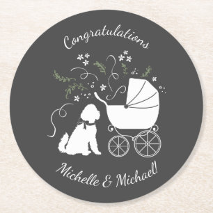 Goldendoodle Dog Baby Shower Genderless Round Paper Coaster