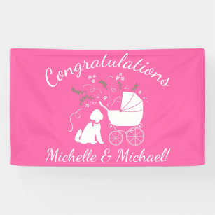 Goldendoodle Dog Baby Shower Pink Girl Banner