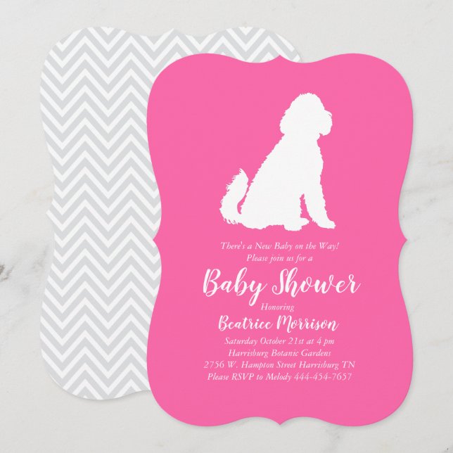 Goldendoodle Dog Baby Shower Pink Girl Invitation (Front/Back)