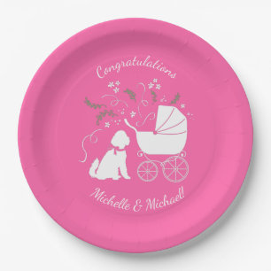 Goldendoodle Dog Baby Shower Pink Girl Paper Plate