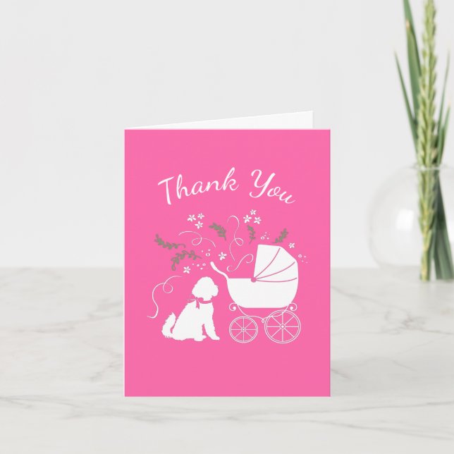 Goldendoodle Dog Baby Shower Pink Girl Thank You Card (Front)