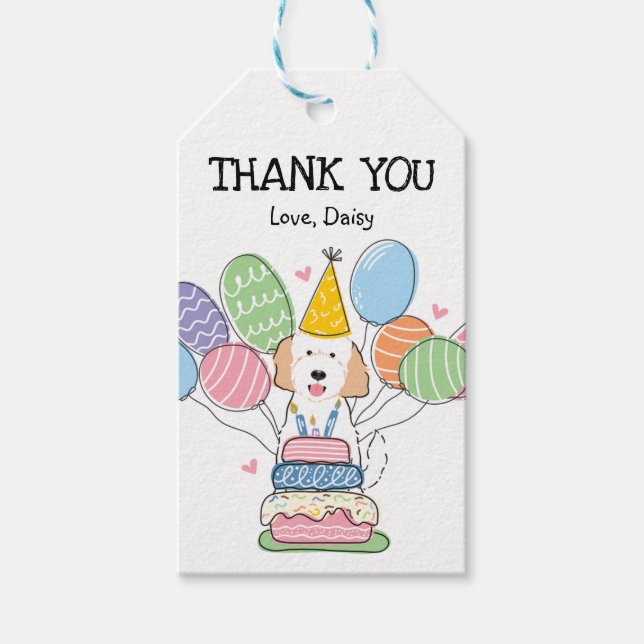 Goldendoodle Dog Birthday Party Favour Tags (Front)