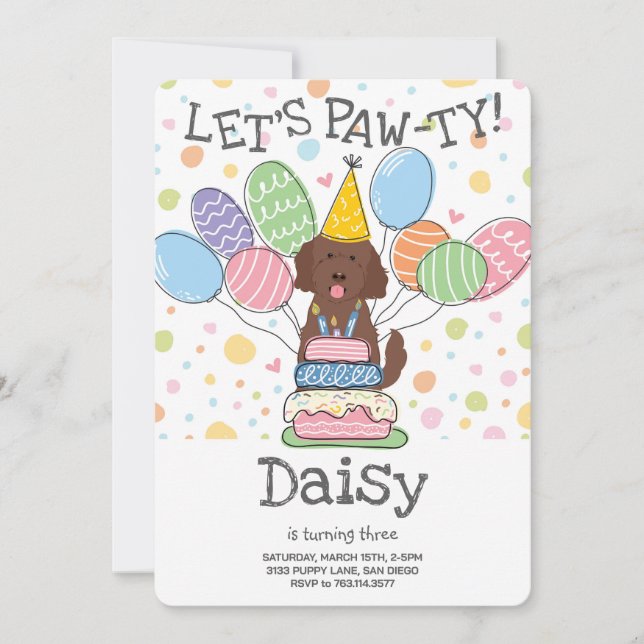 Goldendoodle Dog Birthday Party Invitation (Front)