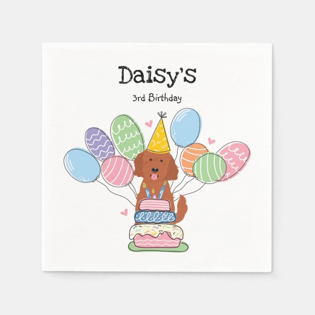 Goldendoodle Dog Birthday Party Paper Napkins (Front)