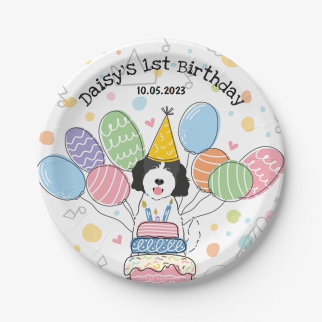 Goldendoodle Dog Birthday Party Paper Plates (Front)