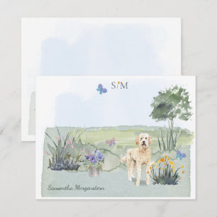 Goldendoodle Dog Butterfly Monogram and Name   Card