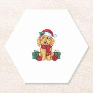 Goldendoodle Dog Christmas Celebration Santa Dog X Paper Coaster