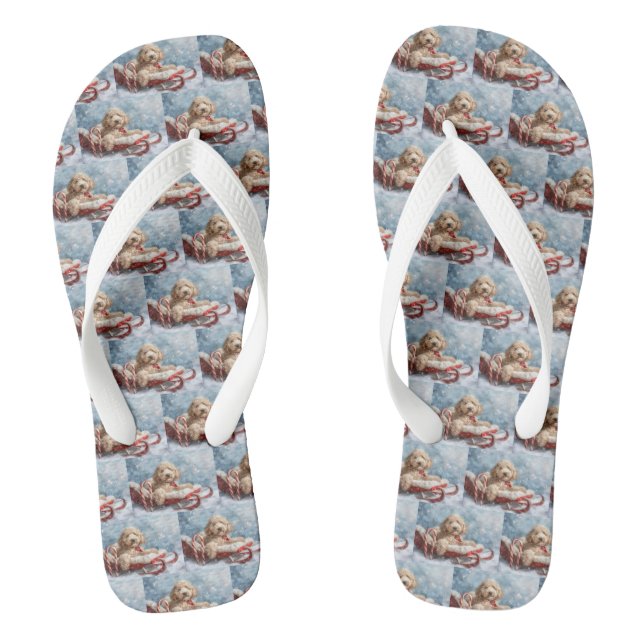 Goldendoodle Dog Christmas Festive  Flip Flops (Footbed)