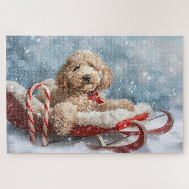 Goldendoodle Dog Christmas Festive  Jigsaw Puzzle (Horizontal)