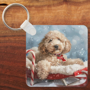 Goldendoodle Dog Christmas Festive  Key Ring