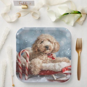 Goldendoodle Dog Christmas Festive  Paper Plate