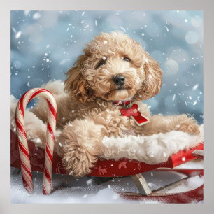 Goldendoodle Dog Christmas Festive Poster