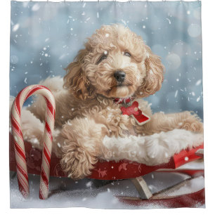 Goldendoodle Dog Christmas Festive Shower Curtain