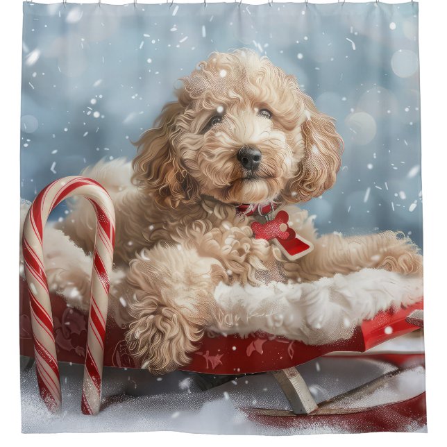 Goldendoodle Dog Christmas Festive  Shower Curtain (Front)