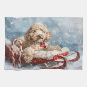 Goldendoodle Dog Christmas Festive Tea Towel