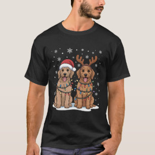 Goldendoodle Dog Christmas Lights Santa Reindeer X T-Shirt
