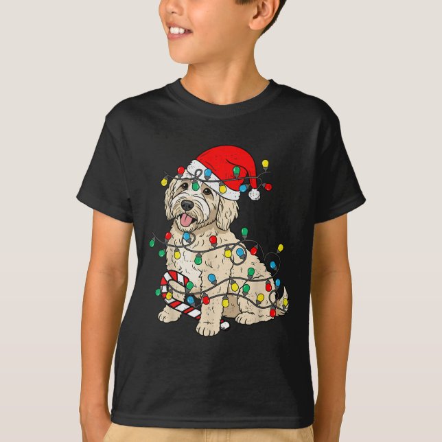 Goldendoodle Dog Christmas Lights Santa Xmas Pet D T-Shirt (Front)