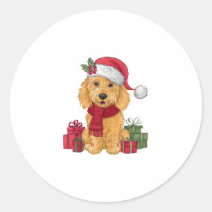 Goldendoodle Dog Christmas Outfits Santa Hat Dog X Classic Round Sticker