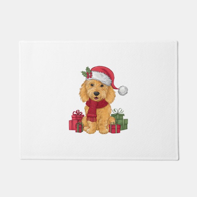 Goldendoodle Dog Christmas Outfits Santa Hat Dog X Doormat (Front)