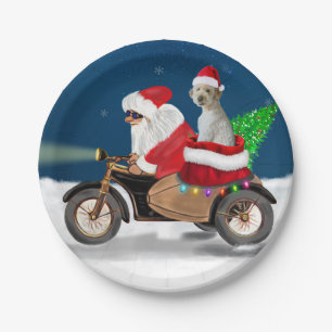 Goldendoodle dog Christmas Santa Claus  Paper Plate