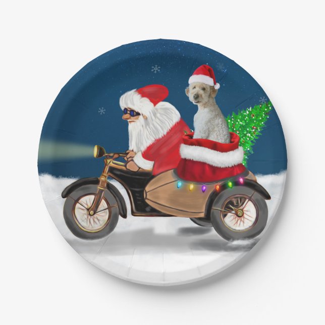 Goldendoodle dog Christmas Santa Claus  Paper Plate (Front)