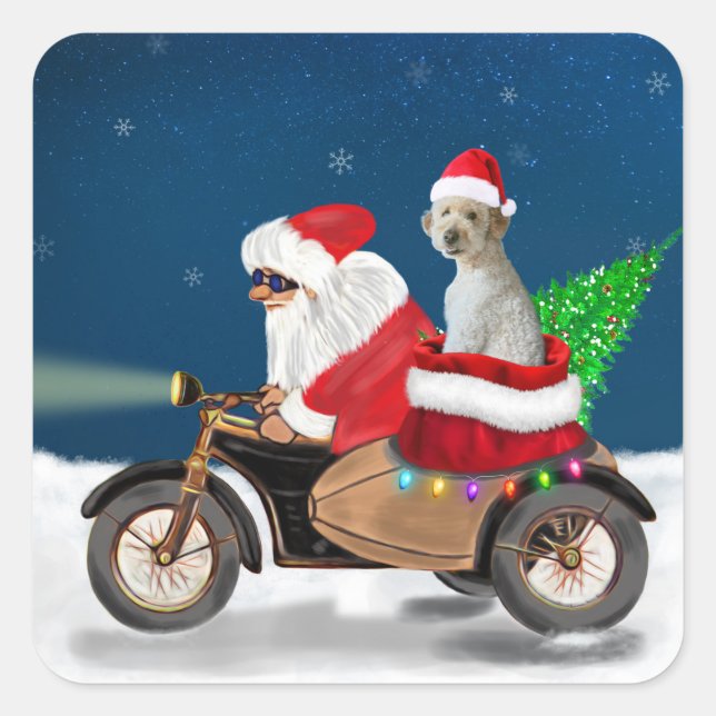 Goldendoodle dog Christmas Santa Claus Throw Pillo Square Sticker (Front)