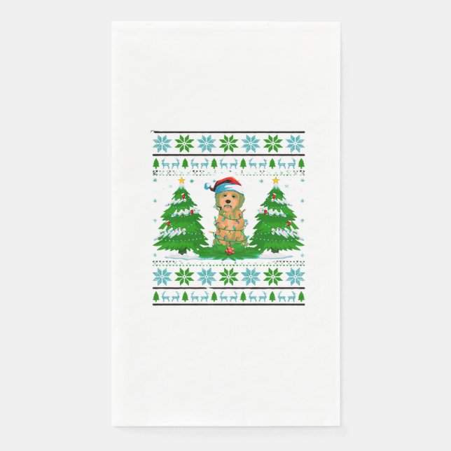 Goldendoodle Dog Christmas Tree Lights Napkin (Front)