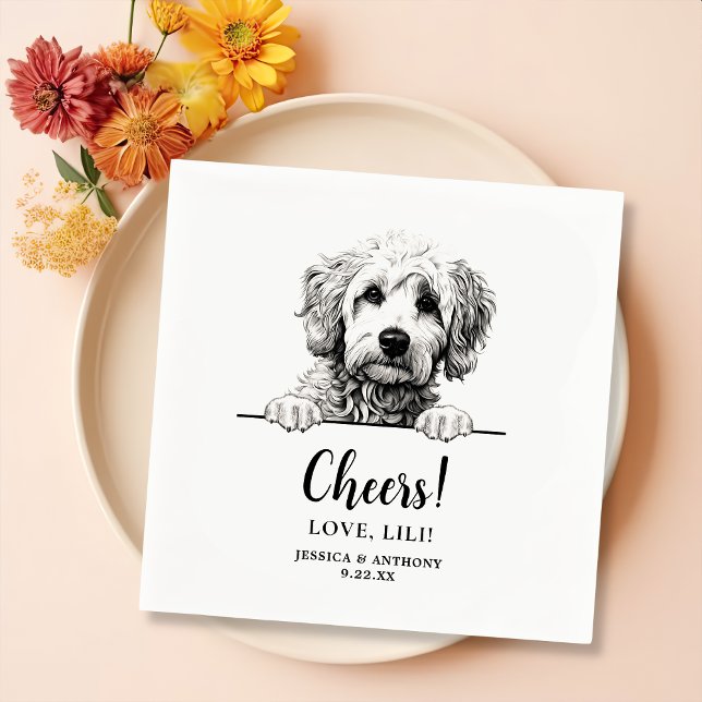 Goldendoodle Dog Drawing Personalised Cheers Napkin (Creator Uploaded)