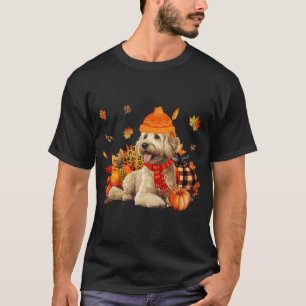 Goldendoodle Dog Fall Scarf Leopard Pumpkins Autum T-Shirt