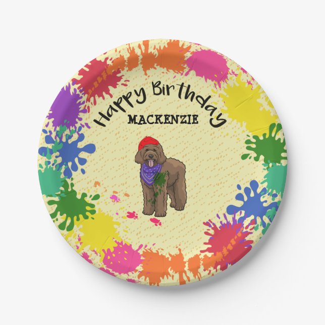 Goldendoodle  Dog Fun Paint Art Party  Paper Plate (Front)