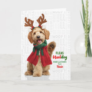 Goldendoodle Dog Funny Fleas Navidog with Name Holiday Card