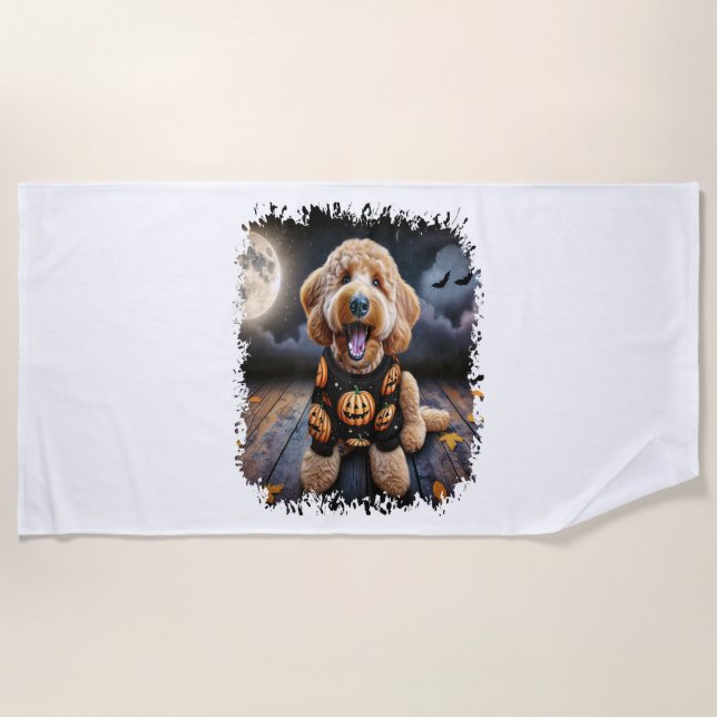 Goldendoodle Dog Halloween Beach Towel (Front)