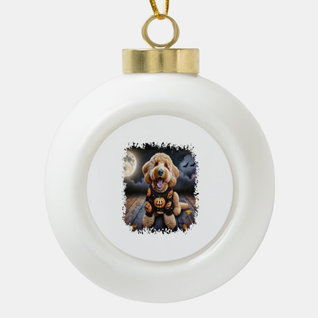 Goldendoodle Dog Halloween Ceramic Ball Christmas Ornament (Front)