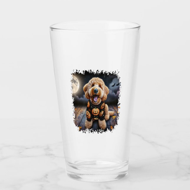 Goldendoodle Dog Halloween Glass (Front)