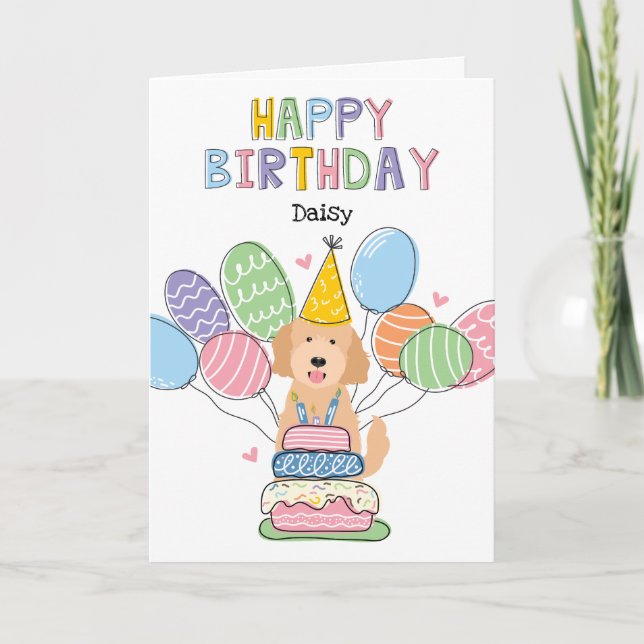 Goldendoodle Dog Happy Birthday Card (Front)