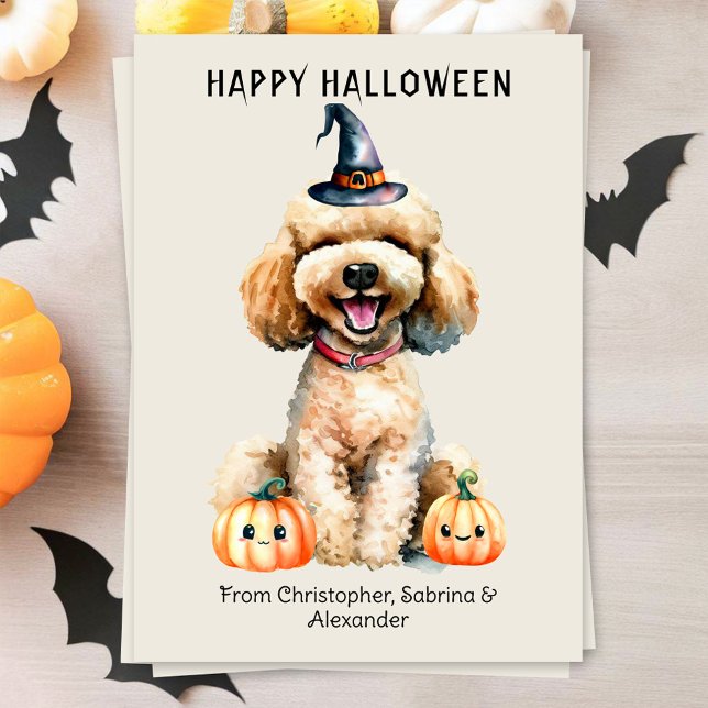 Goldendoodle Dog Happy Halloween Holiday Card (Creator Uploaded)