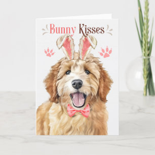 Goldendoodle Dog in Bunny Ears for Easter Holiday Card