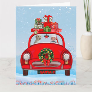 Goldendoodle Dog In Car With Santa Claus  Card