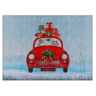 Goldendoodle Dog In Car With Santa Claus  Cutting Board