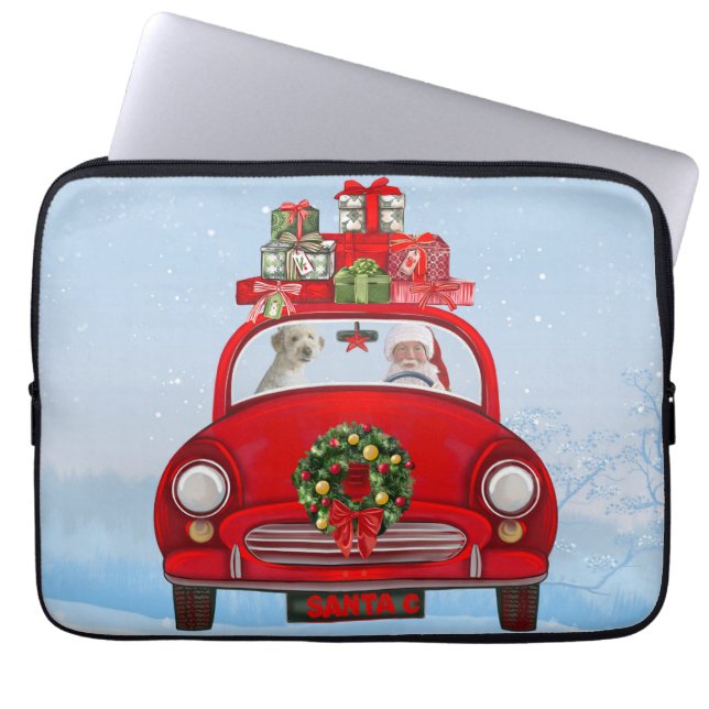 Goldendoodle Dog In Car With Santa Claus  Laptop Sleeve (Front)