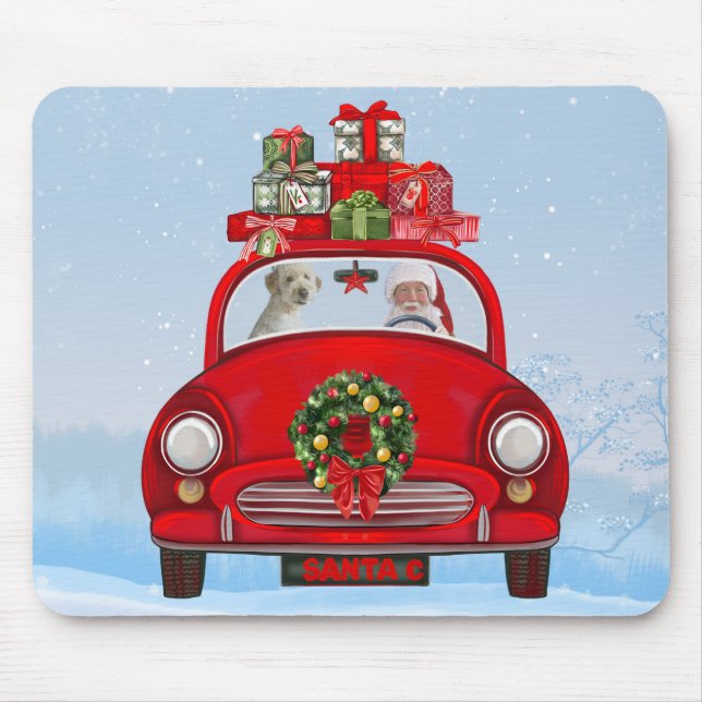 Goldendoodle Dog In Car With Santa Claus Mouse Mat (Front)
