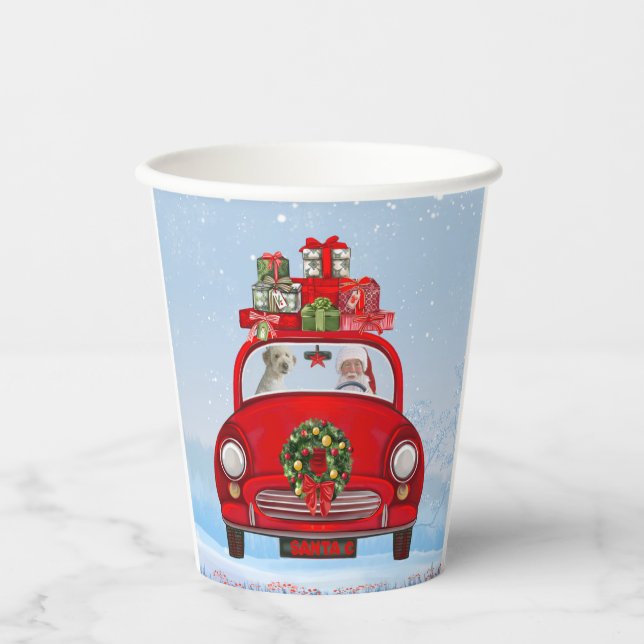 Goldendoodle Dog In Car With Santa Claus  Paper Cups (Front)