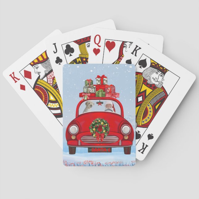 Goldendoodle Dog In Car With Santa Claus Throw Pil Playing Cards (Back)