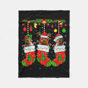 Goldendoodle Dog In Christmas Socks Funny Pet Dog Fleece Blanket