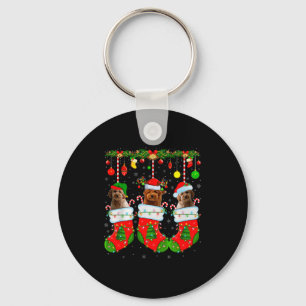 Goldendoodle Dog In Christmas Socks Funny Pet Dog  Key Ring