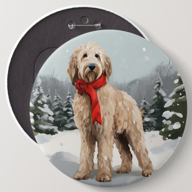 Goldendoodle Dog in Snow Christmas  6 Cm Round Badge (Front & Back)